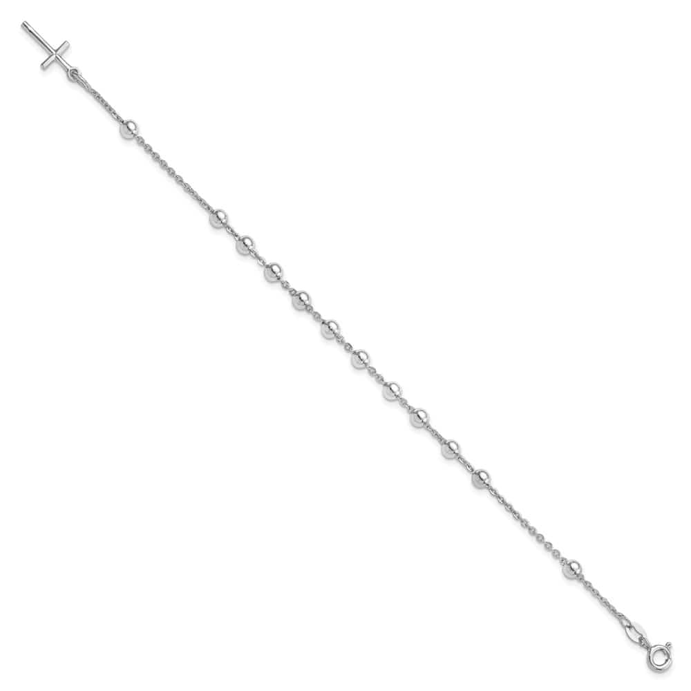 Sterling Silver Polished Beaded Cross Bracelet