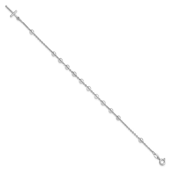 Sterling Silver Polished Beaded Cross Bracelet