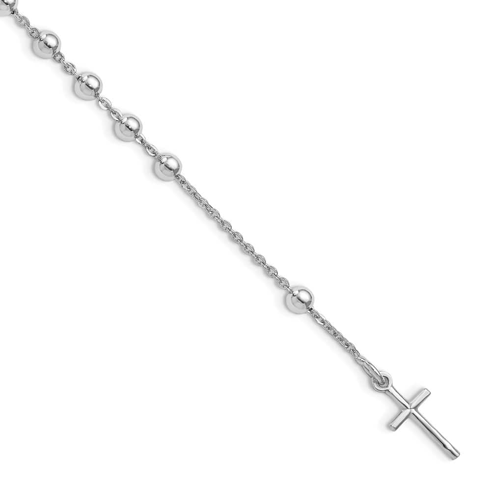 Sterling Silver Polished Beaded Cross Bracelet