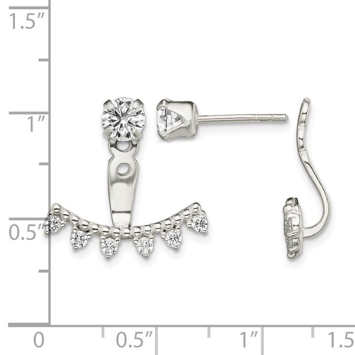 Sterling Silver Polished Beaded Curve & CZ Front & Back Post Earrings, view 4 of 4