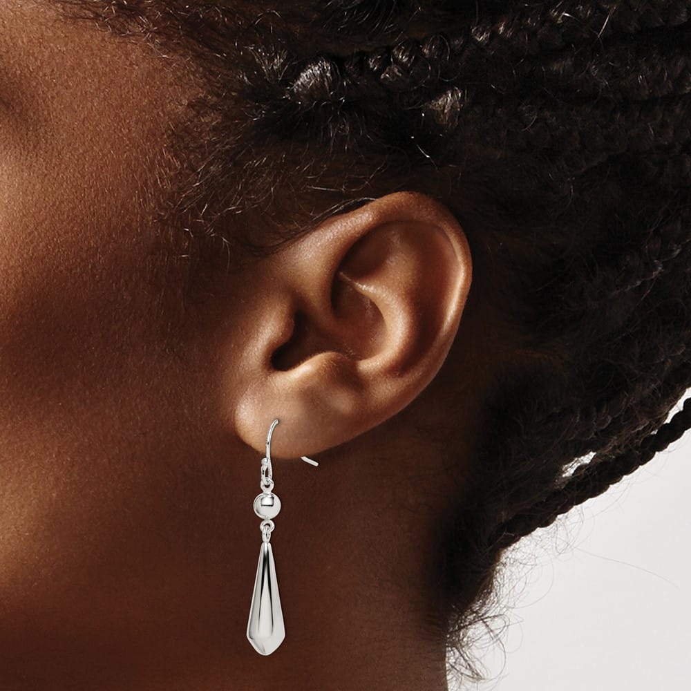 Sterling Silver Polished Beaded Teardrop Dangle Earrings, view 3 of 4