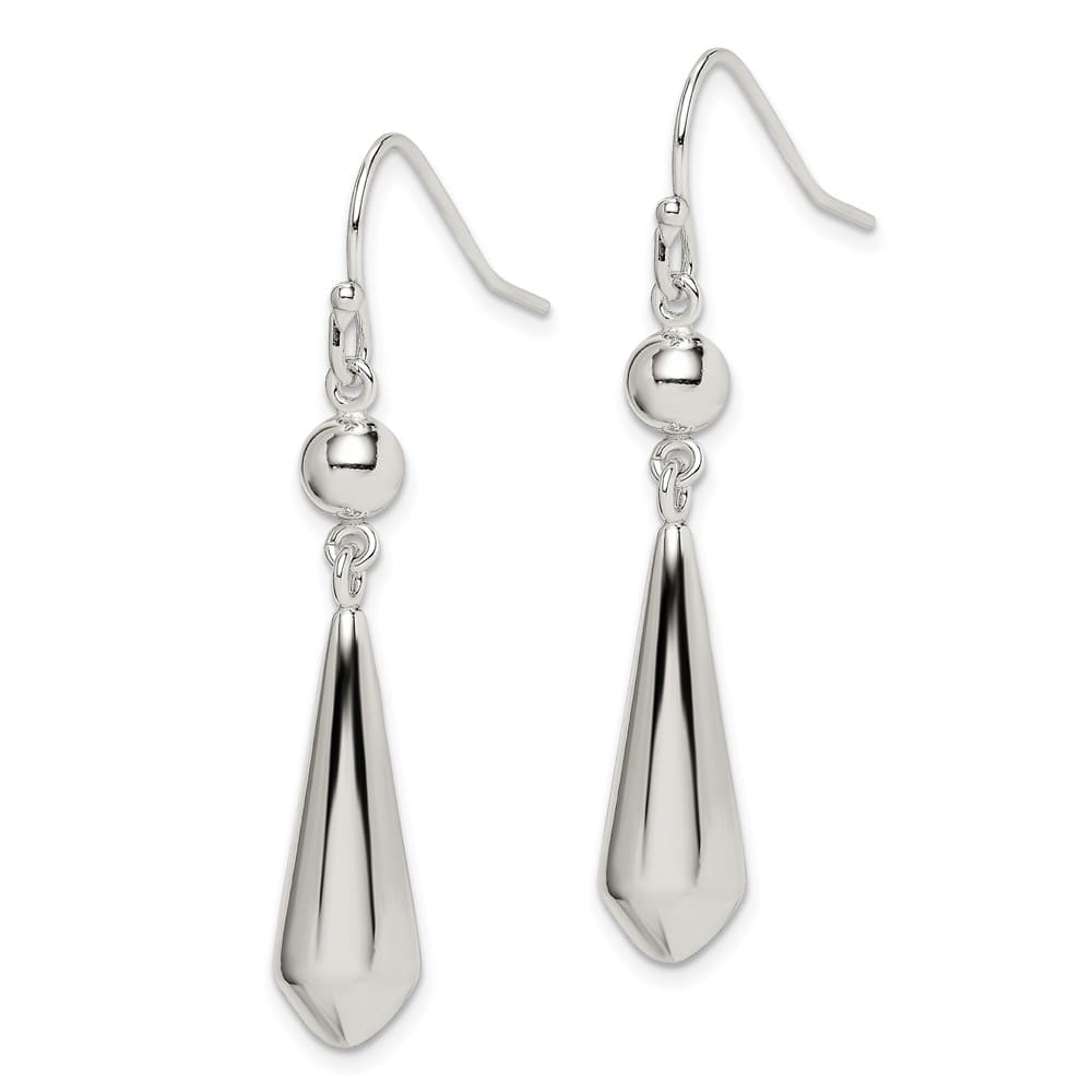 Sterling Silver Polished Beaded Teardrop Dangle Earrings, view 2 of 4
