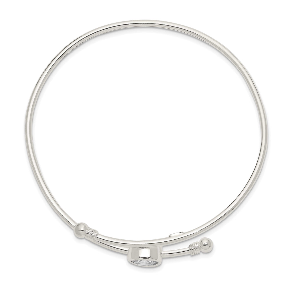 Sterling Silver Polished Bezel CZ Bypass Slip-on Bangle