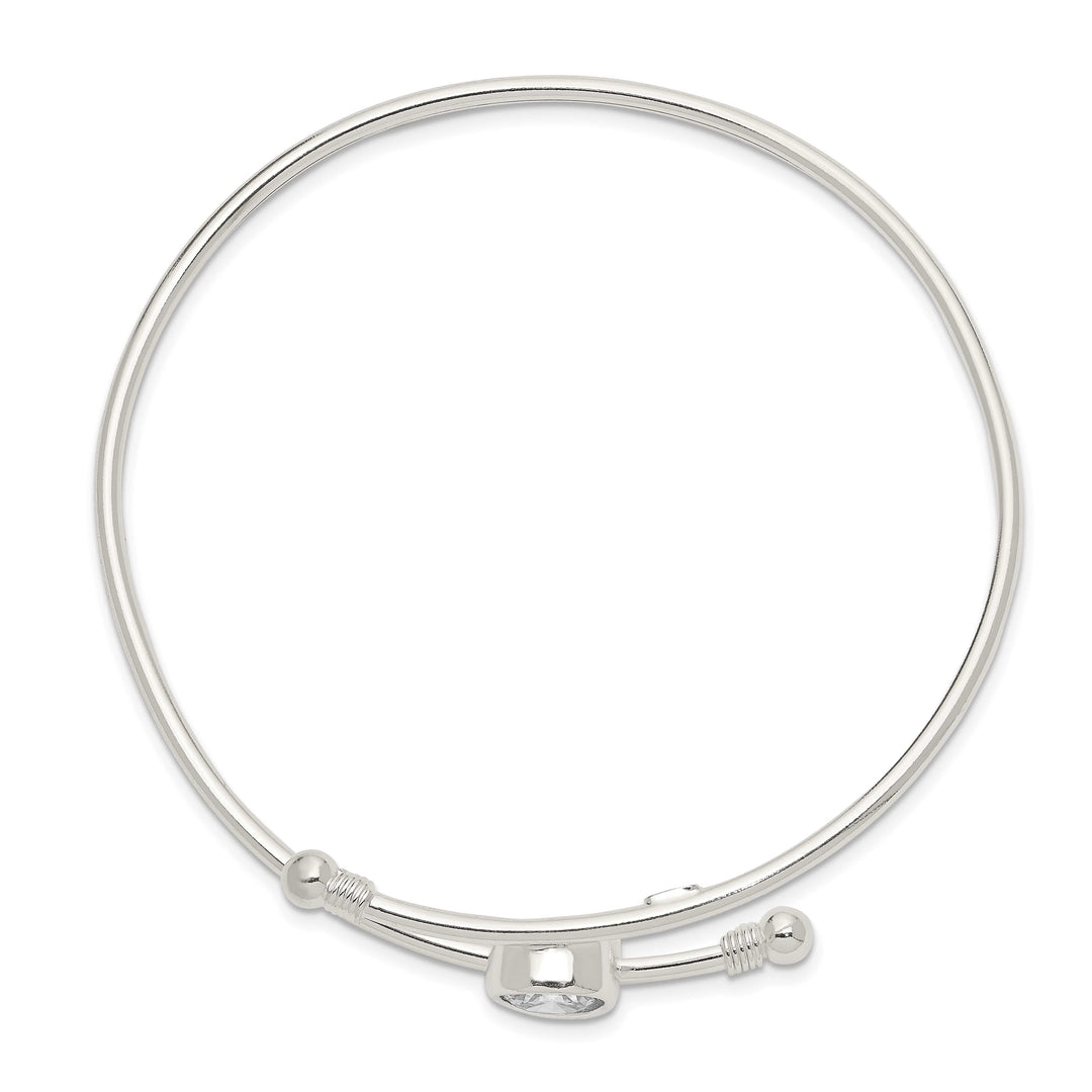 Sterling Silver Polished Bezel CZ Bypass Slip-on Bangle