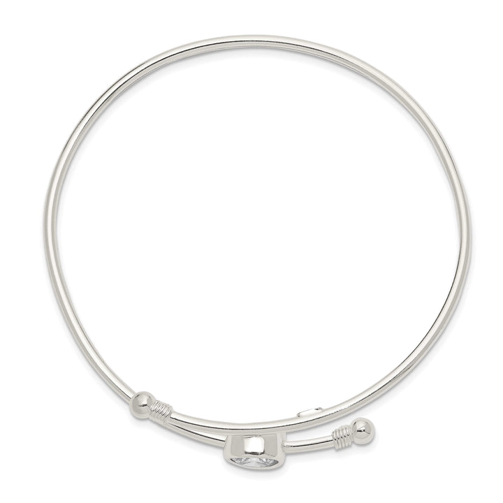 Sterling Silver Polished Bezel CZ Bypass Slip-on Bangle