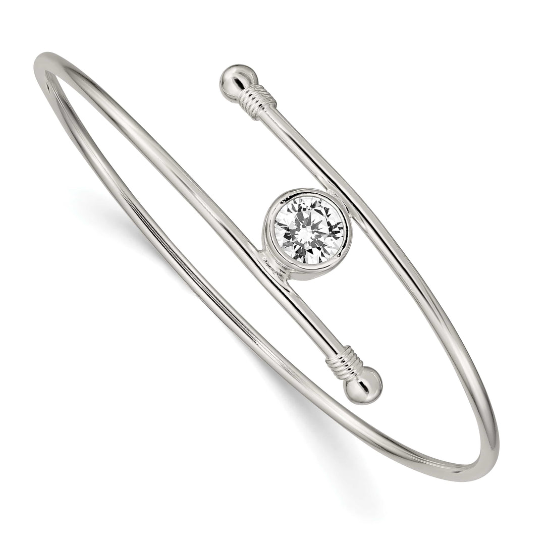 Sterling Silver Polished Bezel CZ Bypass Slip-on Bangle