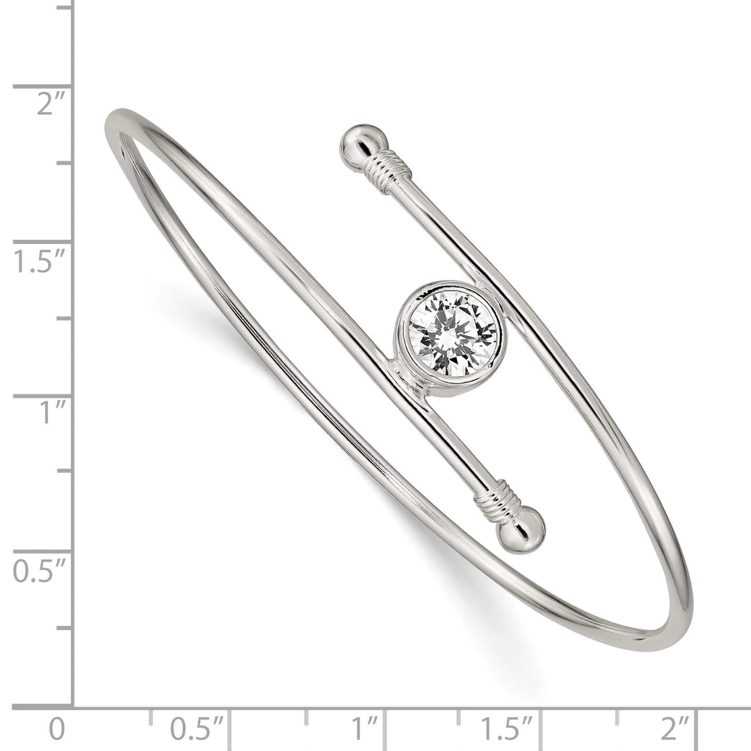 Sterling Silver Polished Bezel CZ Bypass Slip-on Bangle