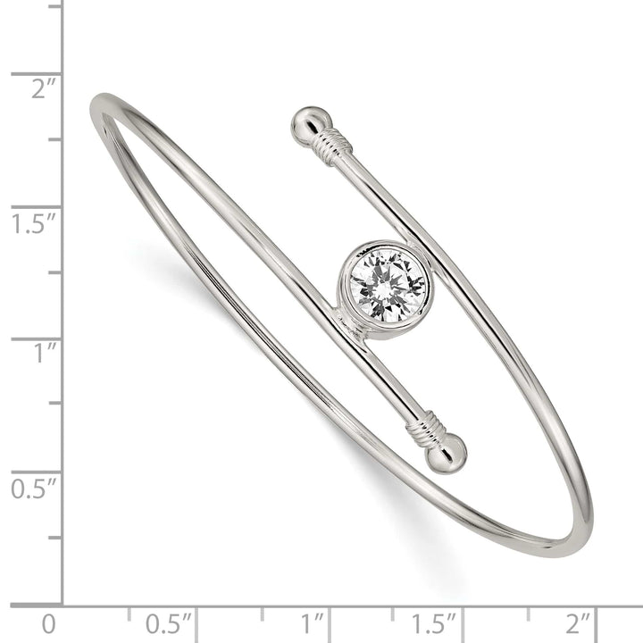 Sterling Silver Polished Bezel CZ Bypass Slip-on Bangle