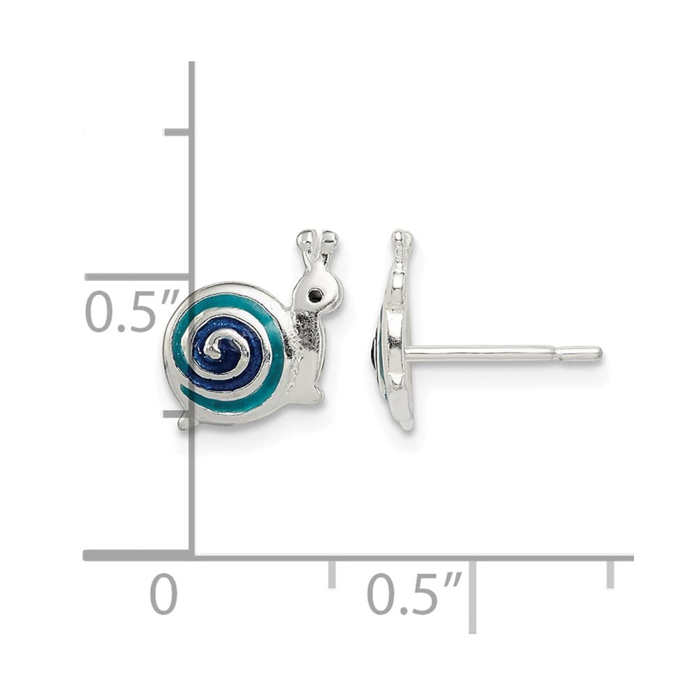 Sterling Silver Polished Blue & Black Enameled Snail Post Earrings