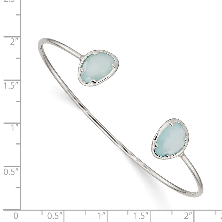 Sterling Silver Polished Blue Chalcedony Cuff Bangle