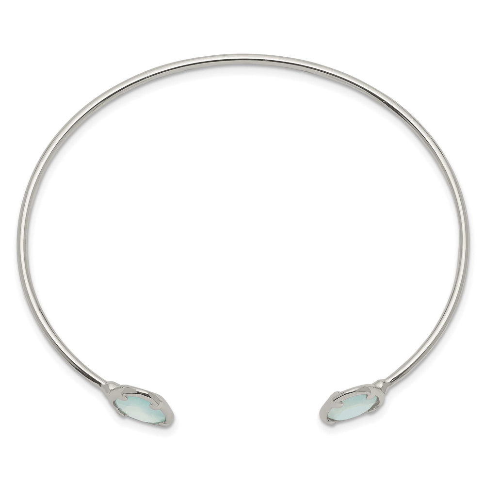 Sterling Silver Polished Blue Chalcedony Cuff Bangle