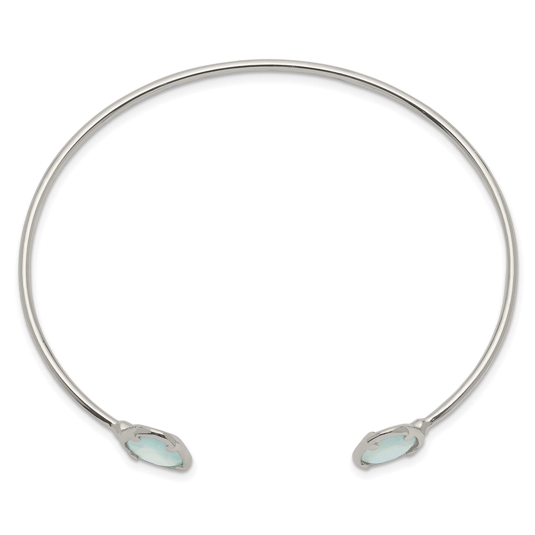 Sterling Silver Polished Blue Chalcedony Cuff Bangle