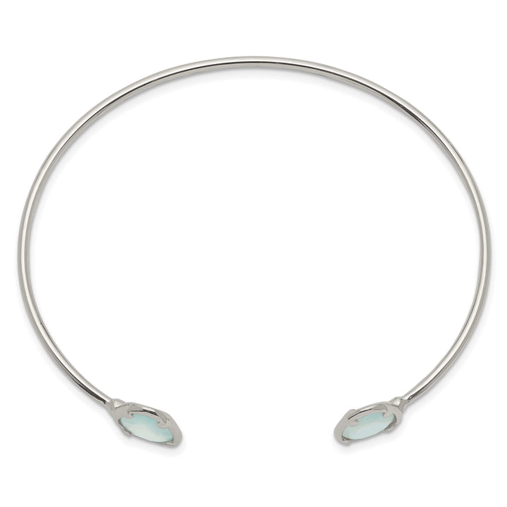 Sterling Silver Polished Blue Chalcedony Cuff Bangle