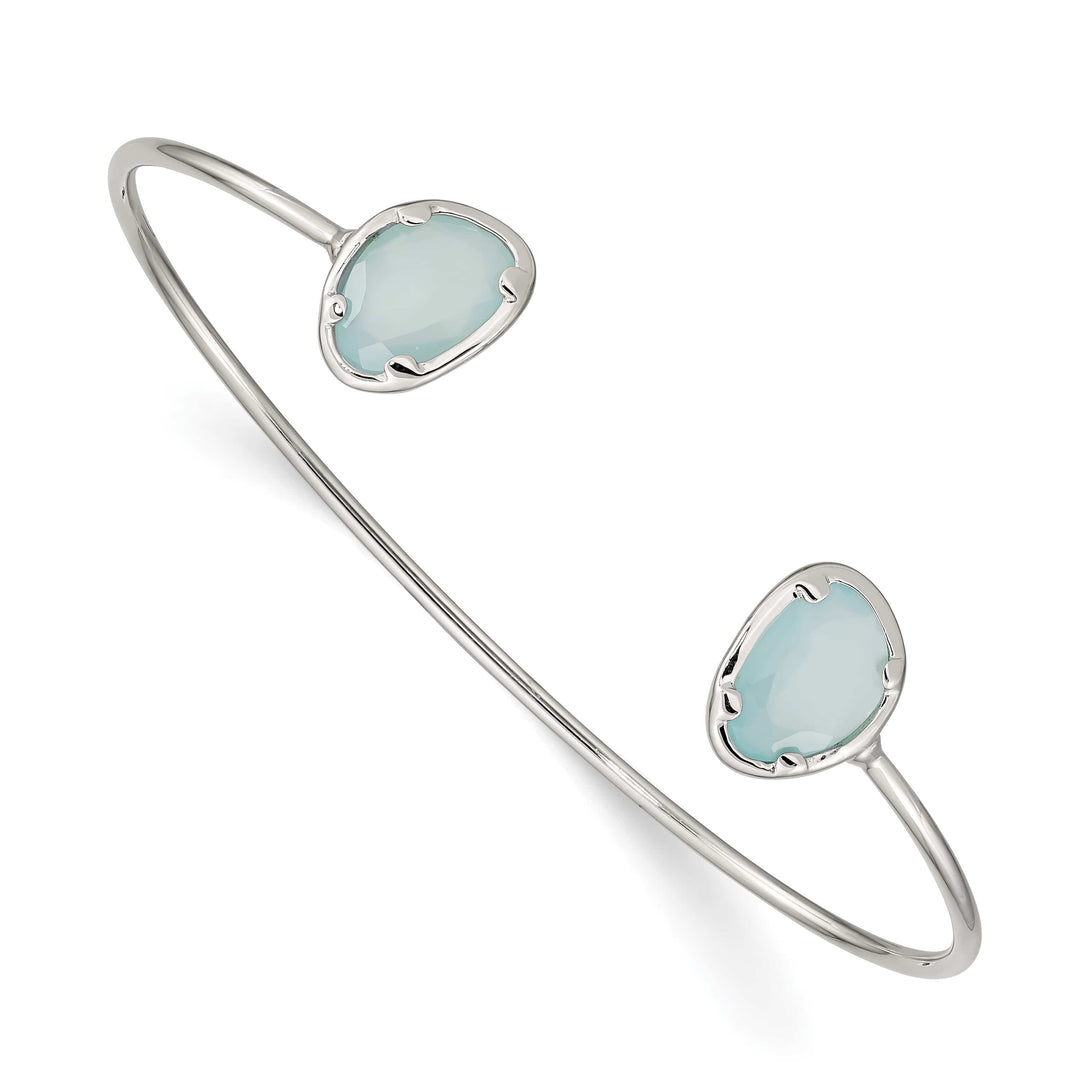 Sterling Silver Polished Blue Chalcedony Cuff Bangle