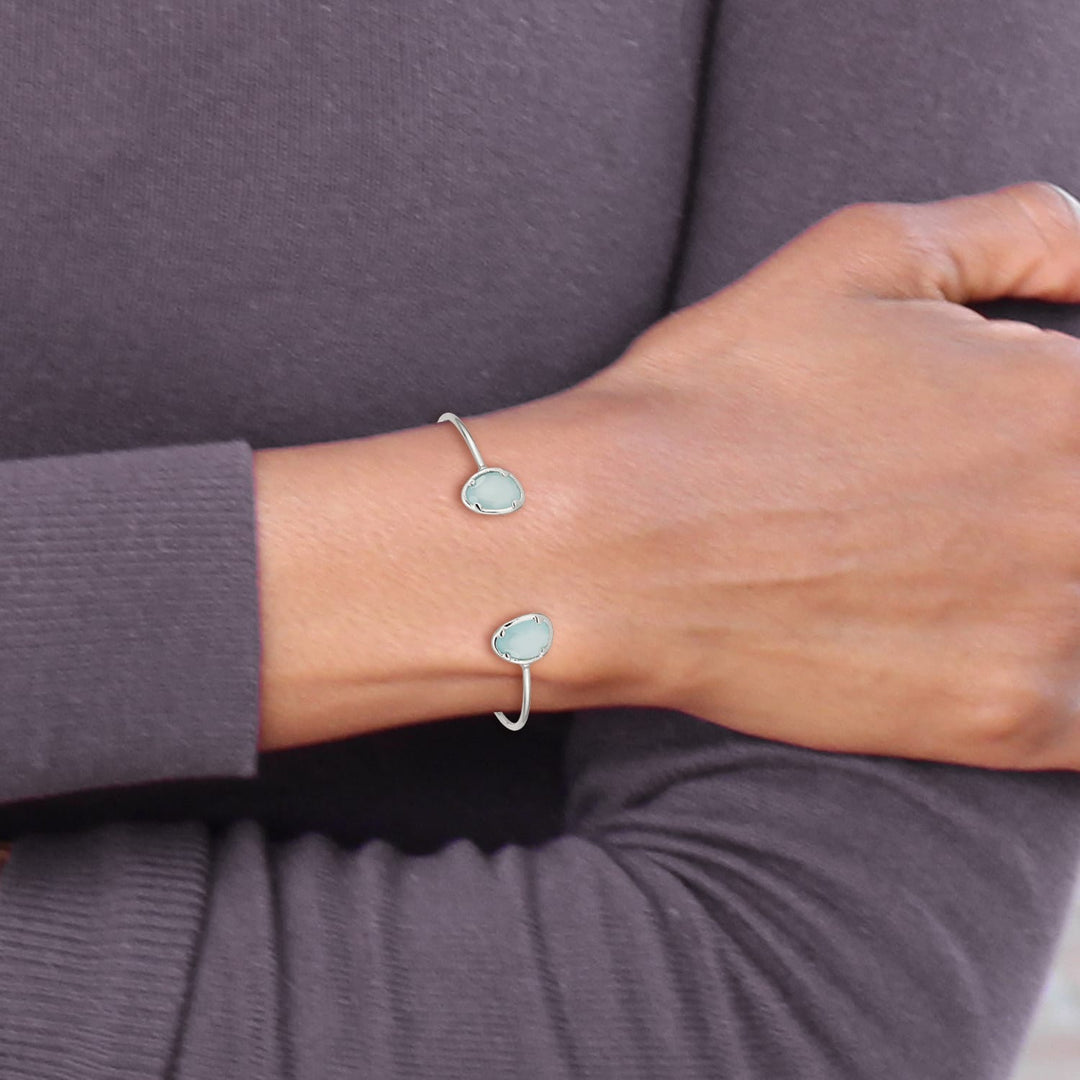 Sterling Silver Polished Blue Chalcedony Cuff Bangle