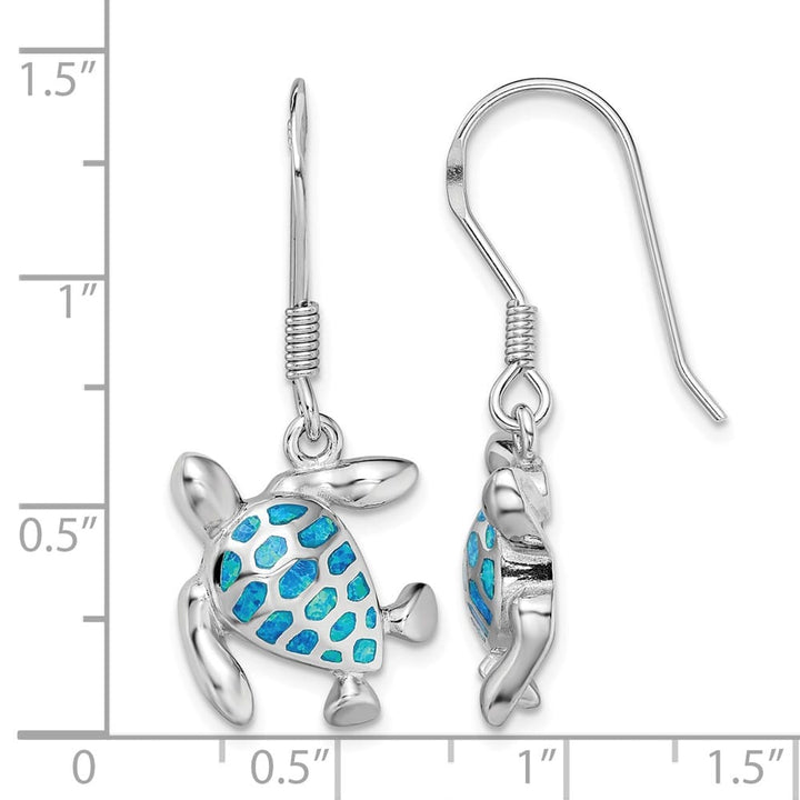 Sterling Silver Polished Blue Created Opal Turtle Dangle Earrings, view 4 of 4