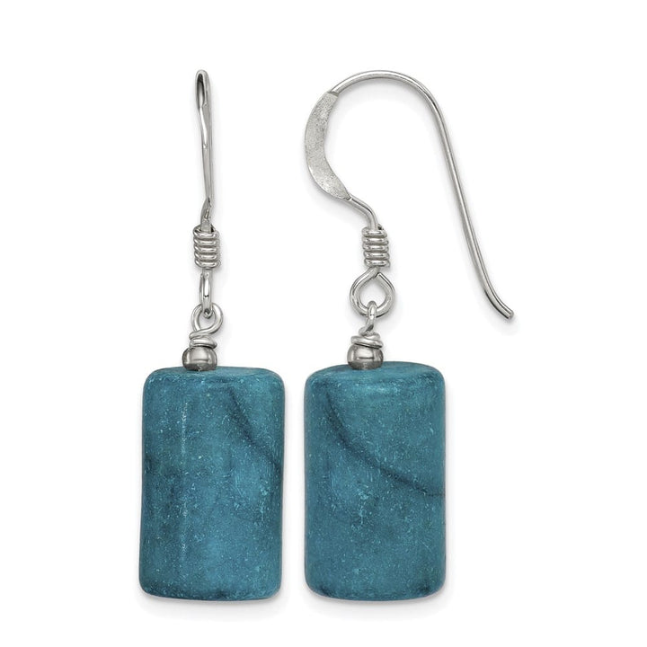 Sterling Silver Polished Blue Jasper Rectangle Dangle Earrings, view 1 of 4