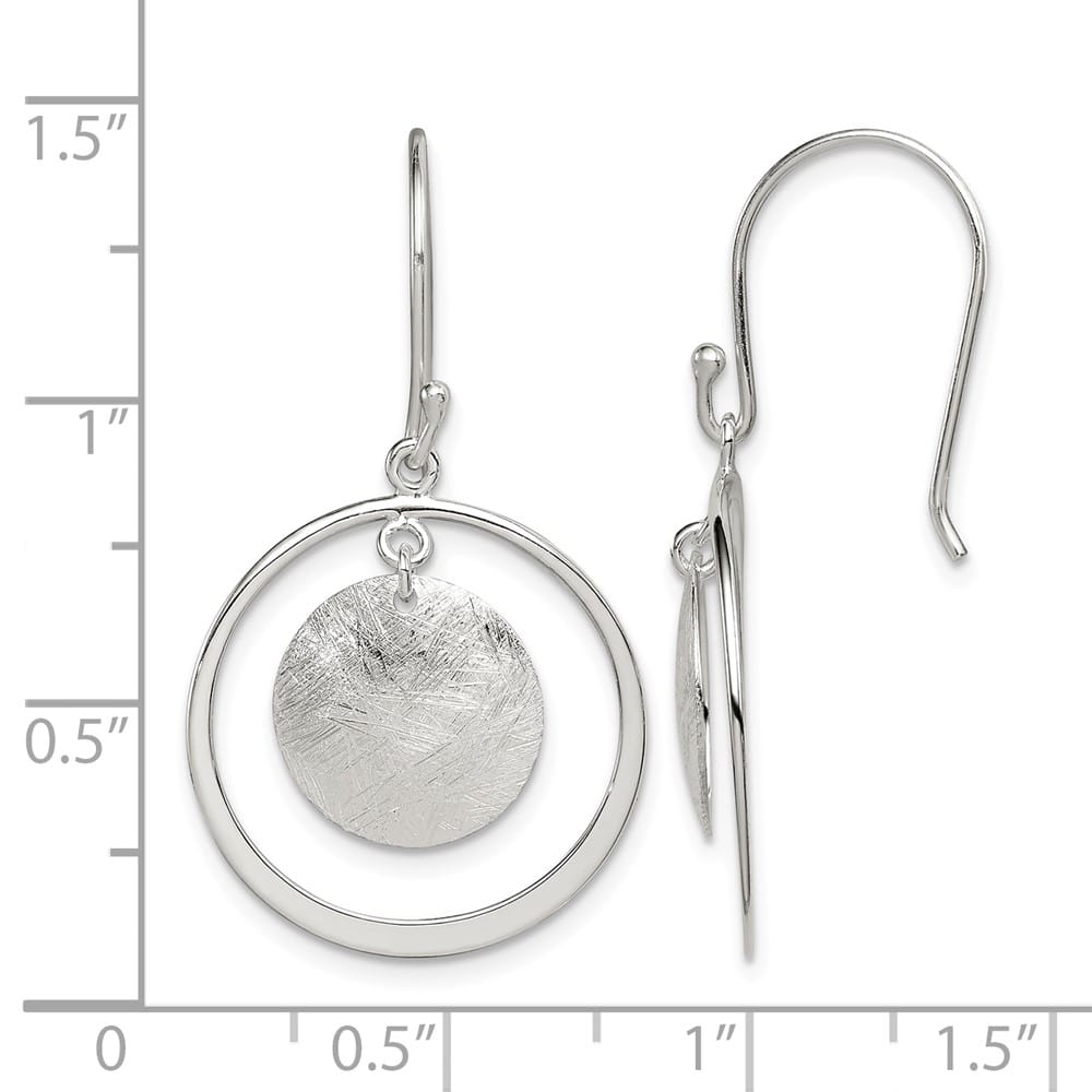 Sterling Silver Polished & Brushed Circles Dangle Earrings, view 4 of 4