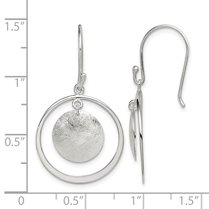Sterling Silver Polished & Brushed Circles Dangle Earrings, view 4 of 4
