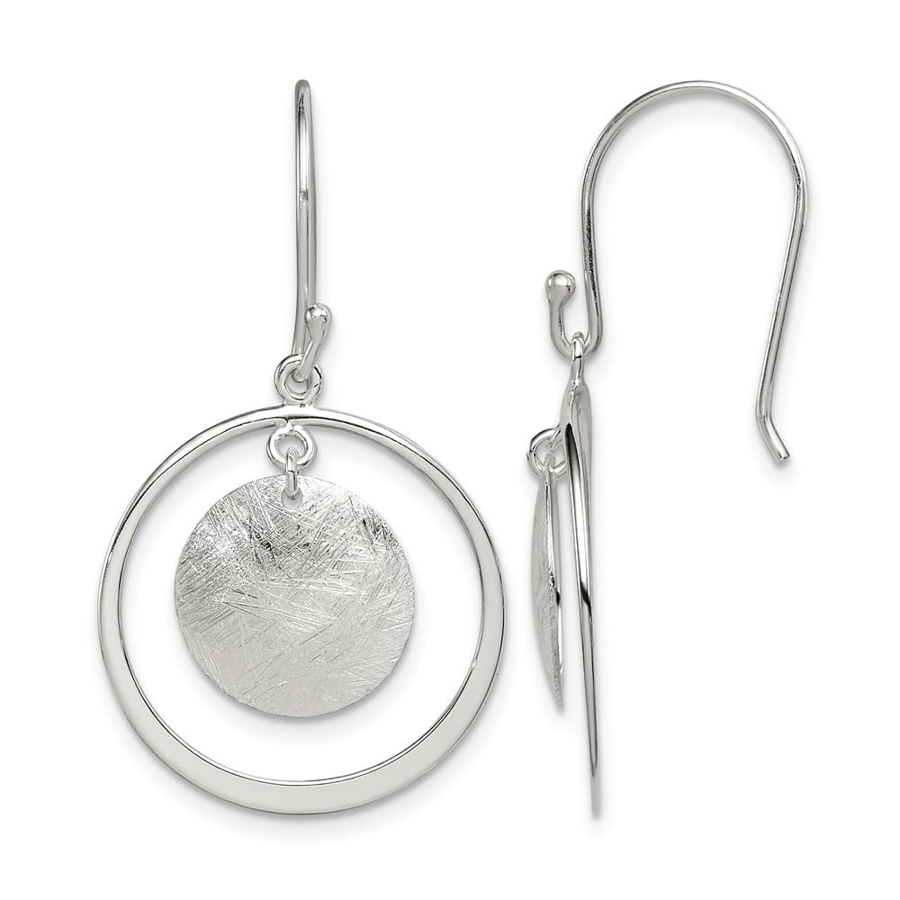 Sterling Silver Polished & Brushed Circles Dangle Earrings, view 1 of 4