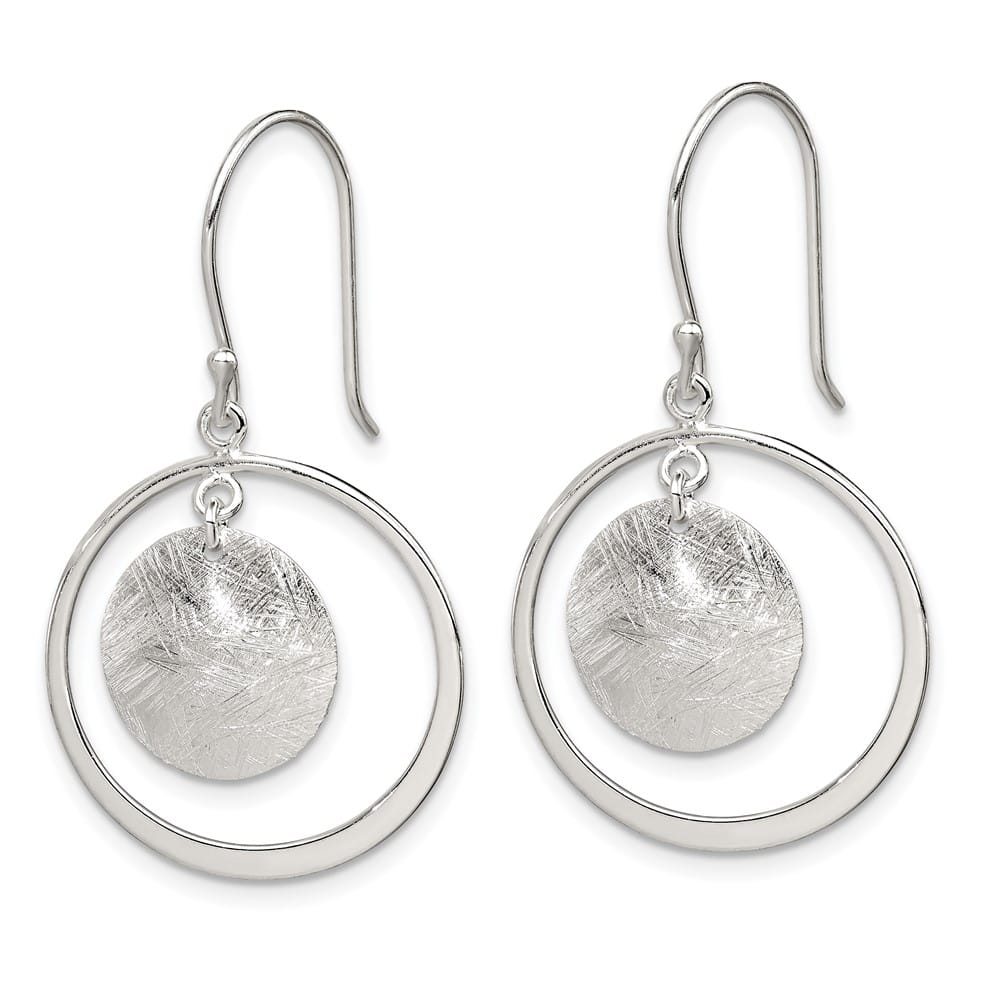 Sterling Silver Polished & Brushed Circles Dangle Earrings, view 2 of 4