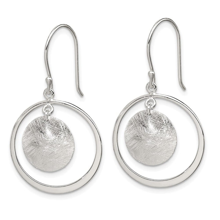 Sterling Silver Polished & Brushed Circles Dangle Earrings, view 2 of 4