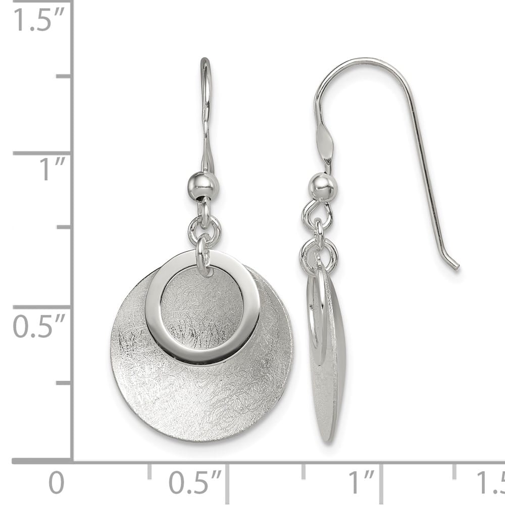 Sterling Silver Polished & Brushed Double Circle Dangle Earrings, view 4 of 4