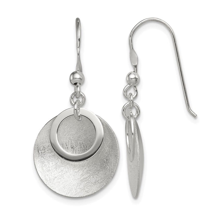 Sterling Silver Polished & Brushed Double Circle Dangle Earrings, view 1 of 4