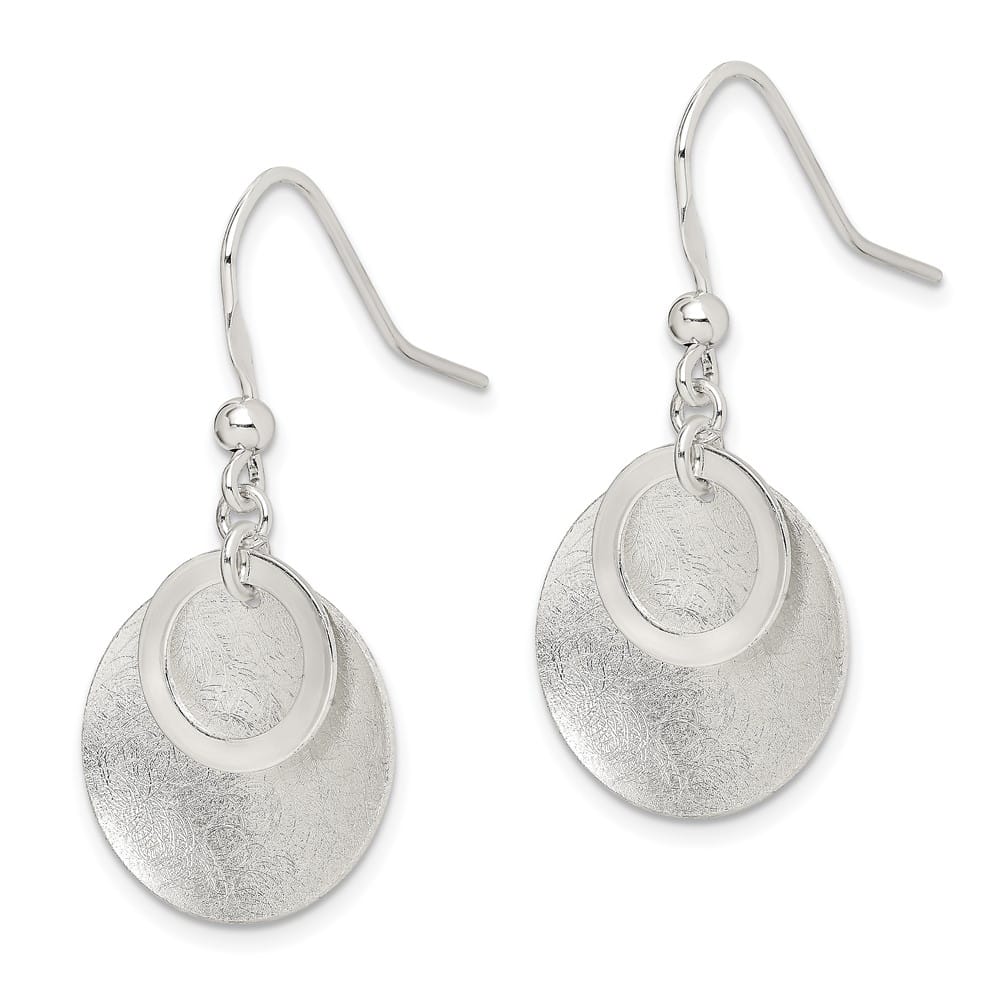 Sterling Silver Polished & Brushed Double Circle Dangle Earrings, view 2 of 4