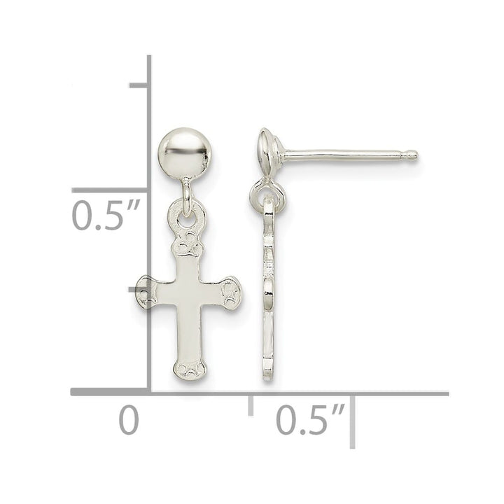 Sterling Silver Polished Budded Cross Post Dangle Earrings, view 4 of 4