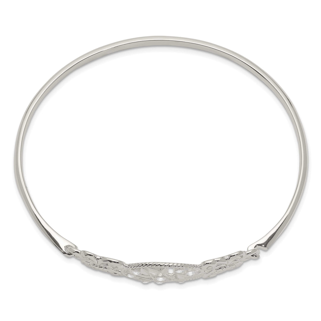 Sterling Silver Polished Butterflies and CZ Tree Hook Closure Bangle