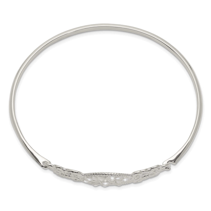 Sterling Silver Polished Butterflies and CZ Tree Hook Closure Bangle