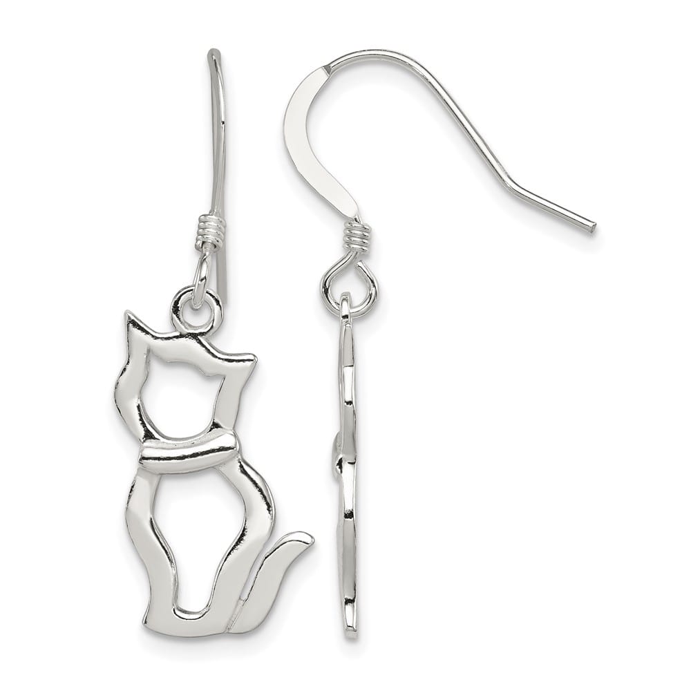 Sterling Silver Polished Cat Shepherd Hook Earrings, view 1 of 4