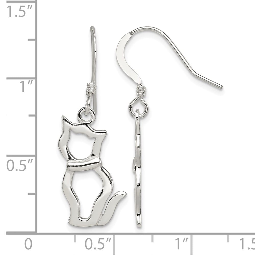 Sterling Silver Polished Cat Shepherd Hook Earrings, view 4 of 4