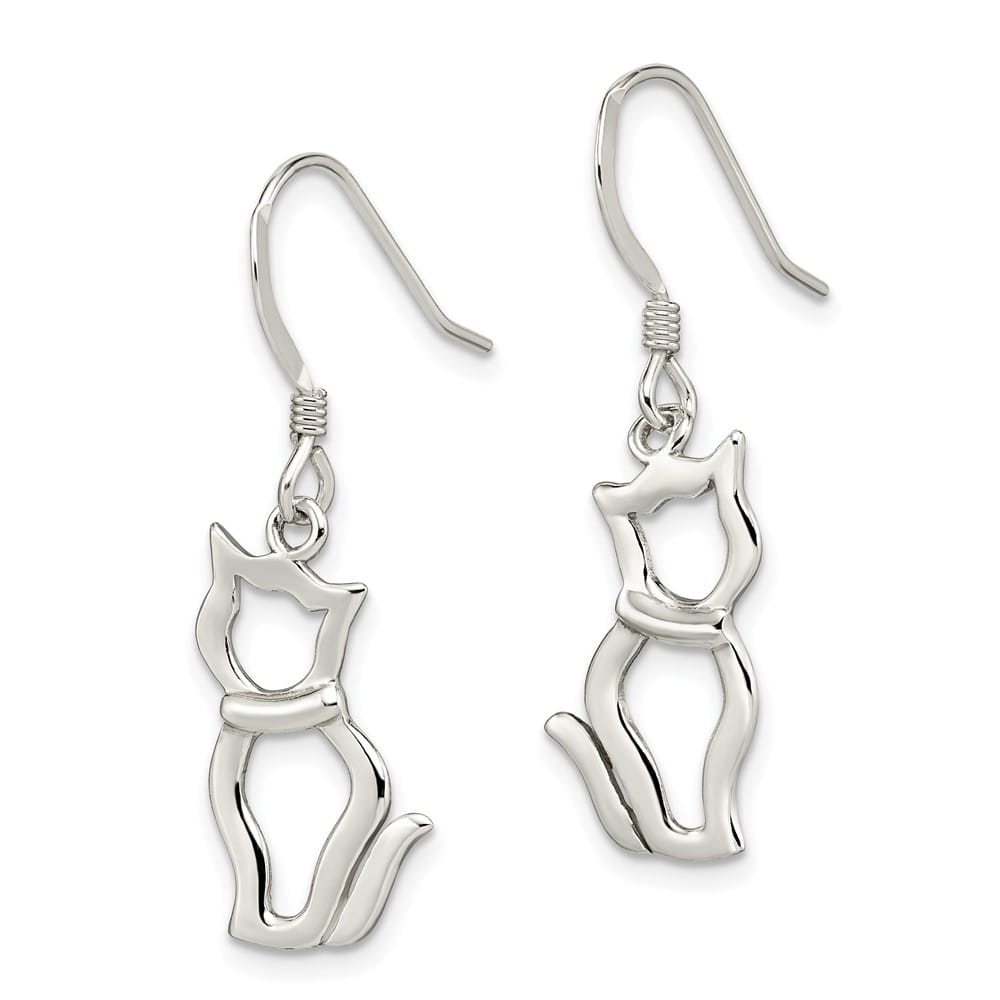 Sterling Silver Polished Cat Shepherd Hook Earrings, view 2 of 4