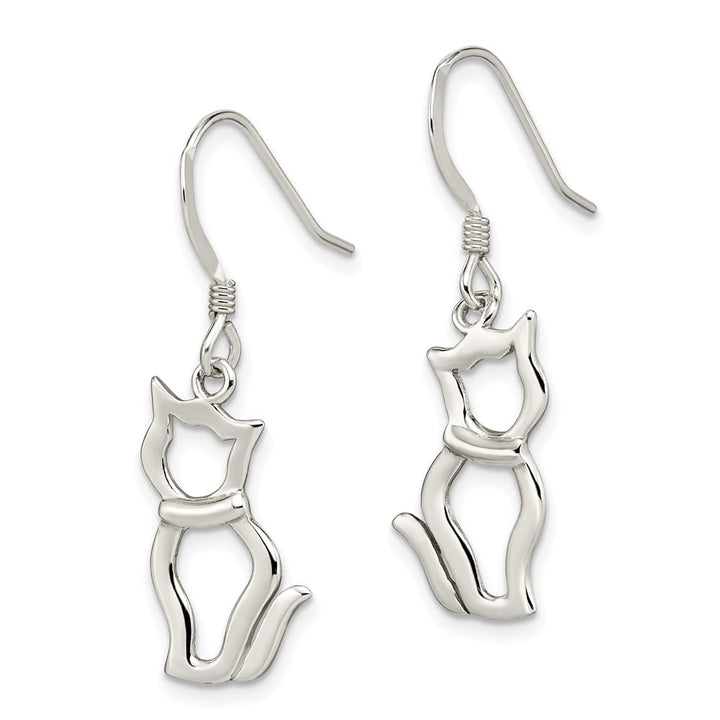 Sterling Silver Polished Cat Shepherd Hook Earrings, view 2 of 4
