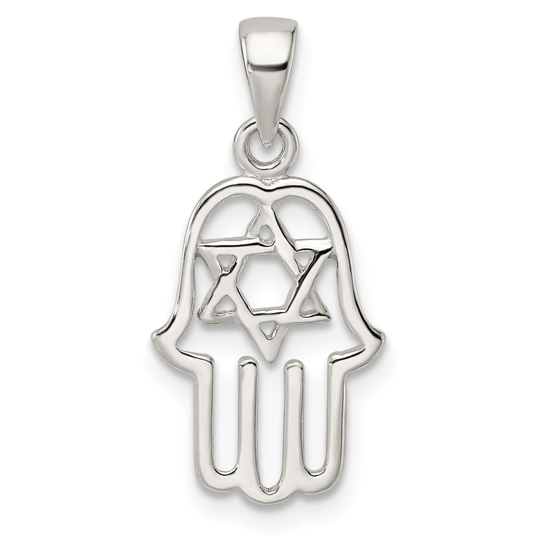 Sterling Silver Polished Chamseh with Star of David Pendant