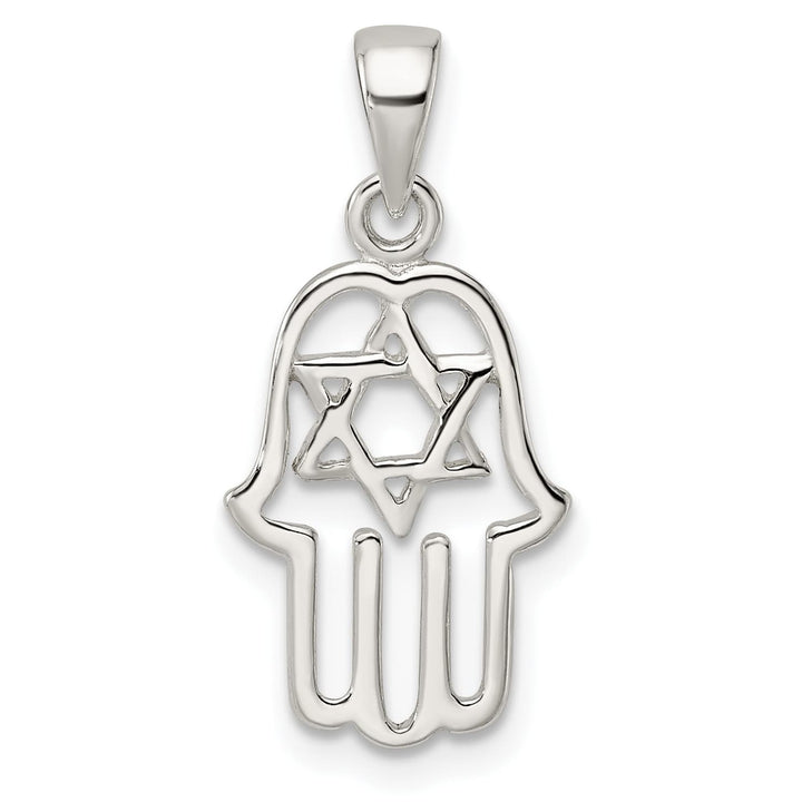 Sterling Silver Polished Chamseh with Star of David Pendant