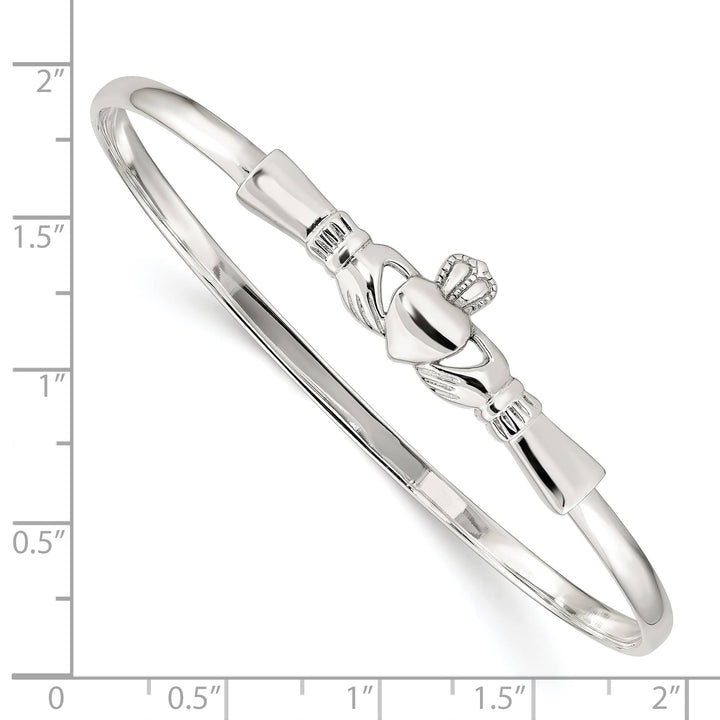 Sterling Silver Polished Claddagh Slip-on Bangle Bracelet