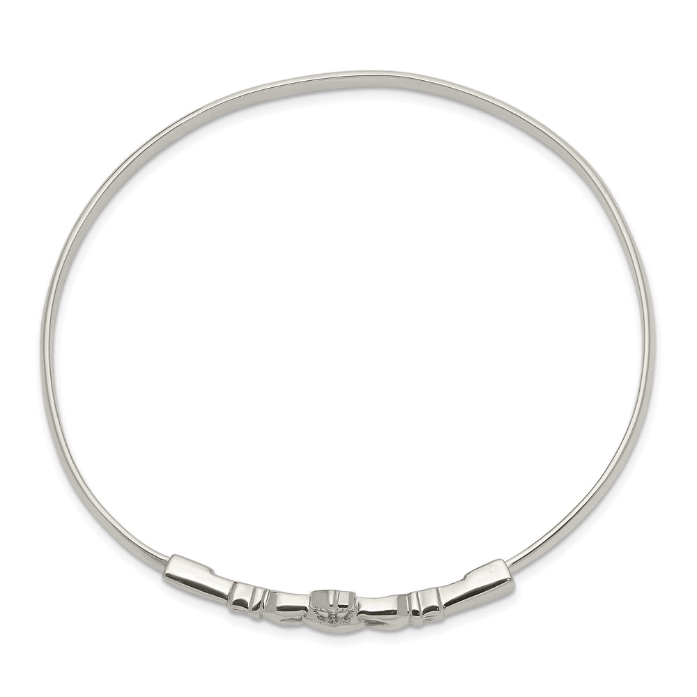 Sterling Silver Polished Claddagh Slip-on Bangle Bracelet