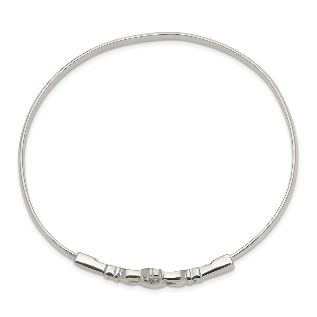 Sterling Silver Polished Claddagh Slip-on Bangle Bracelet