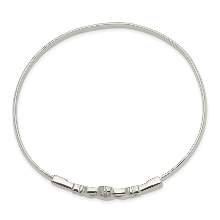 Sterling Silver Polished Claddagh Slip-on Bangle Bracelet