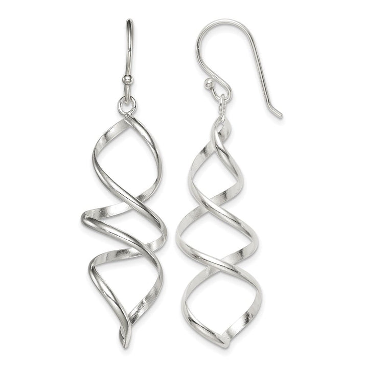 Sterling Silver Polished Corkscrew Twisted Dangle Earrings, view 1 of 4