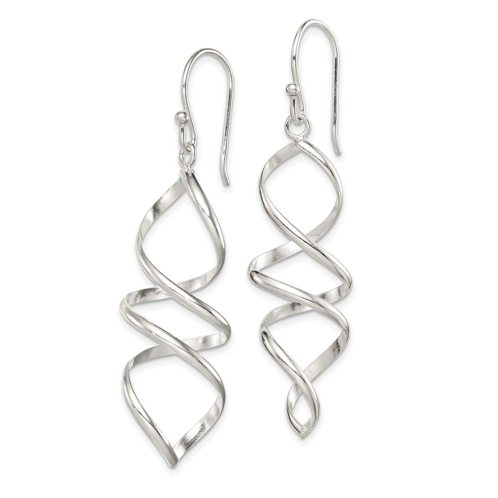 Sterling Silver Polished Corkscrew Twisted Dangle Earrings, view 2 of 4