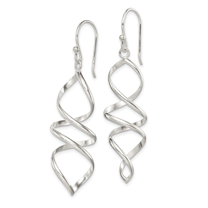 Sterling Silver Polished Corkscrew Twisted Dangle Earrings, view 2 of 4