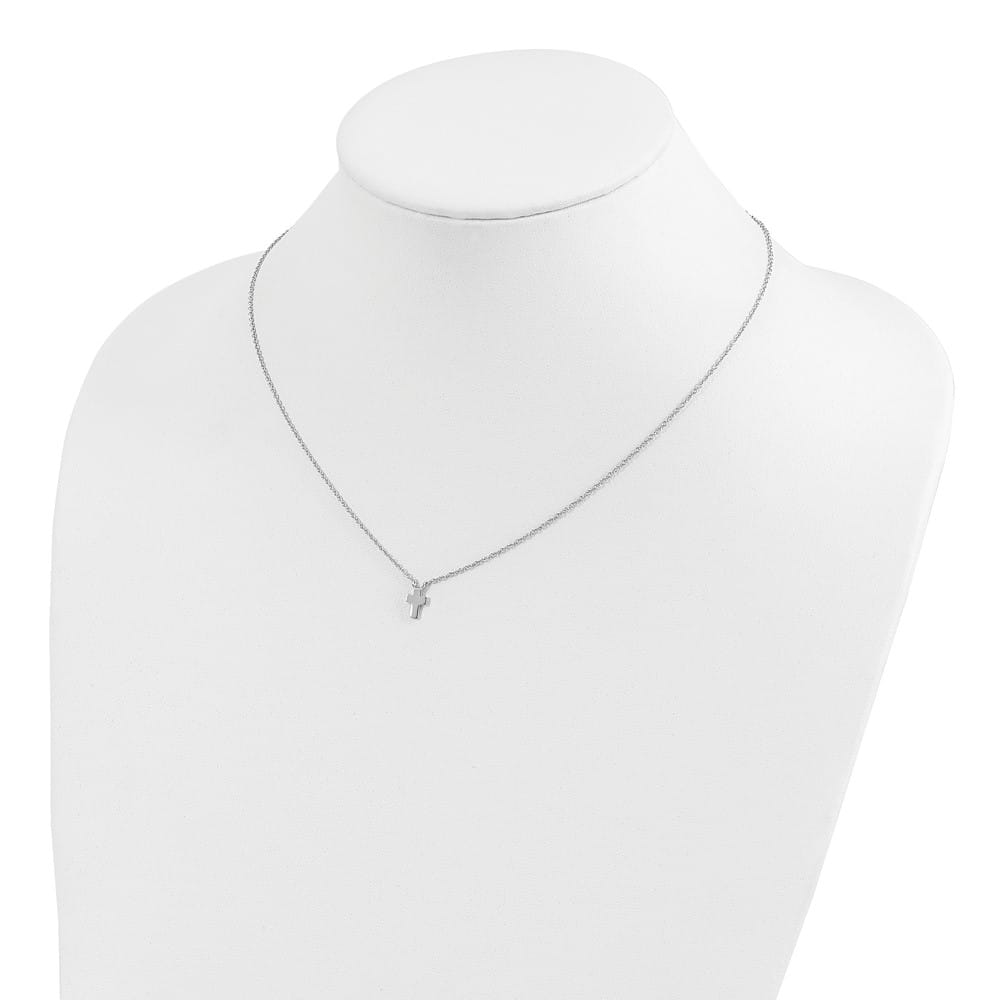 Sterling Silver Polished Cross 15 inch Necklace