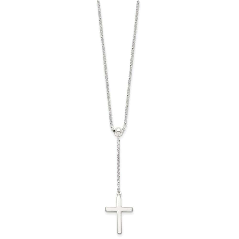 Sterling Silver Polished Cross Adjusts Up to 23.5 Inch Necklace