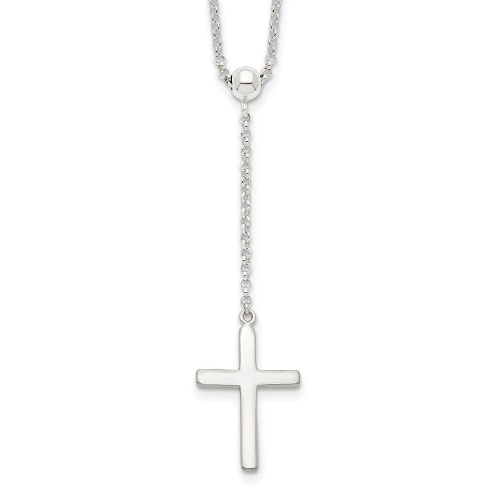 Sterling Silver Polished Cross Adjusts Up to 23.5 Inch Necklace