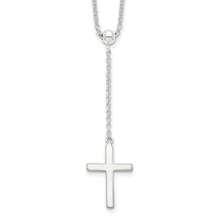 Sterling Silver Polished Cross Adjusts Up to 23.5 Inch Necklace