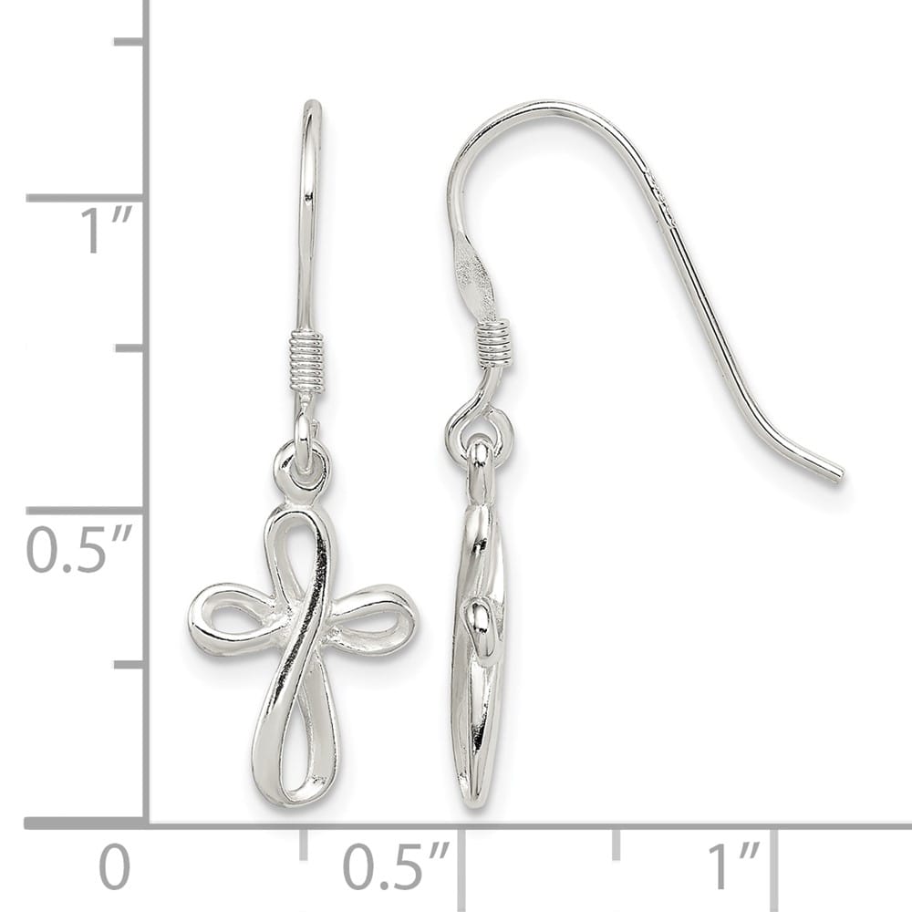 Sterling Silver Polished Cross Dangle 31 x 10 mm Earrings, view 4 of 4